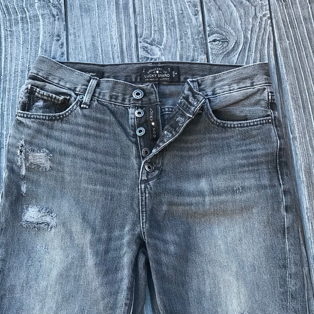 High Rise Mom Skinny Distressed Charcoal Jeans - Picture 8 of 8